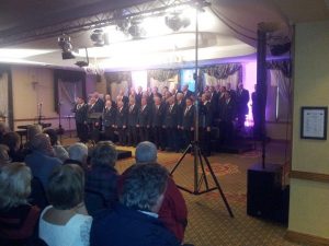 The intrepid Mayo Male Voice Choir battalions lined up ready for action in Welcome Inn Fáilte Suite on April 10th. Click on picture to enlarge.
